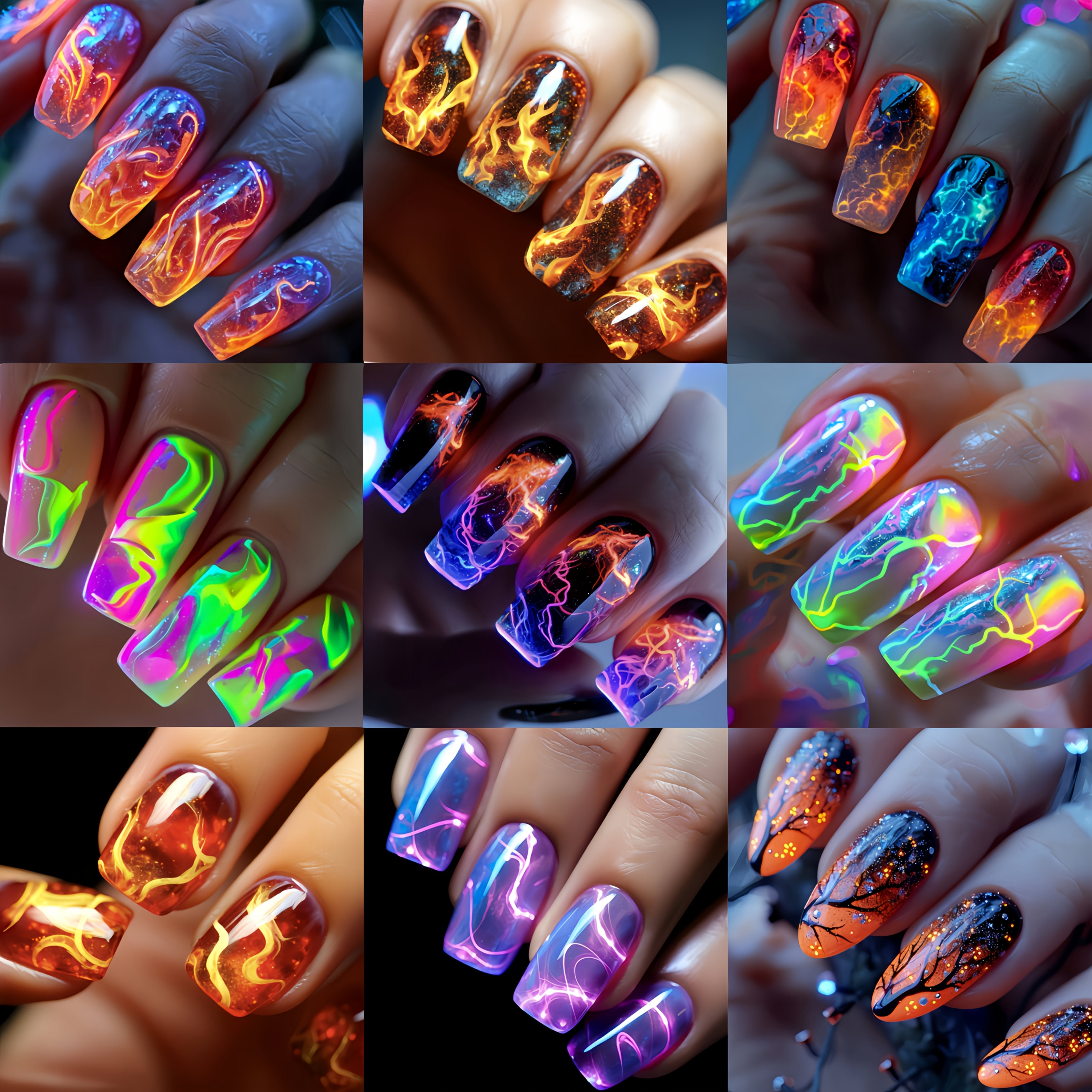 TEMU 216pcs Mixed & Lightning -on Nail Set, Ballet Shaped Medium Length, Glossy Finish, Striped Pattern, With Nail Art Kit For Colorful Manicure Gift