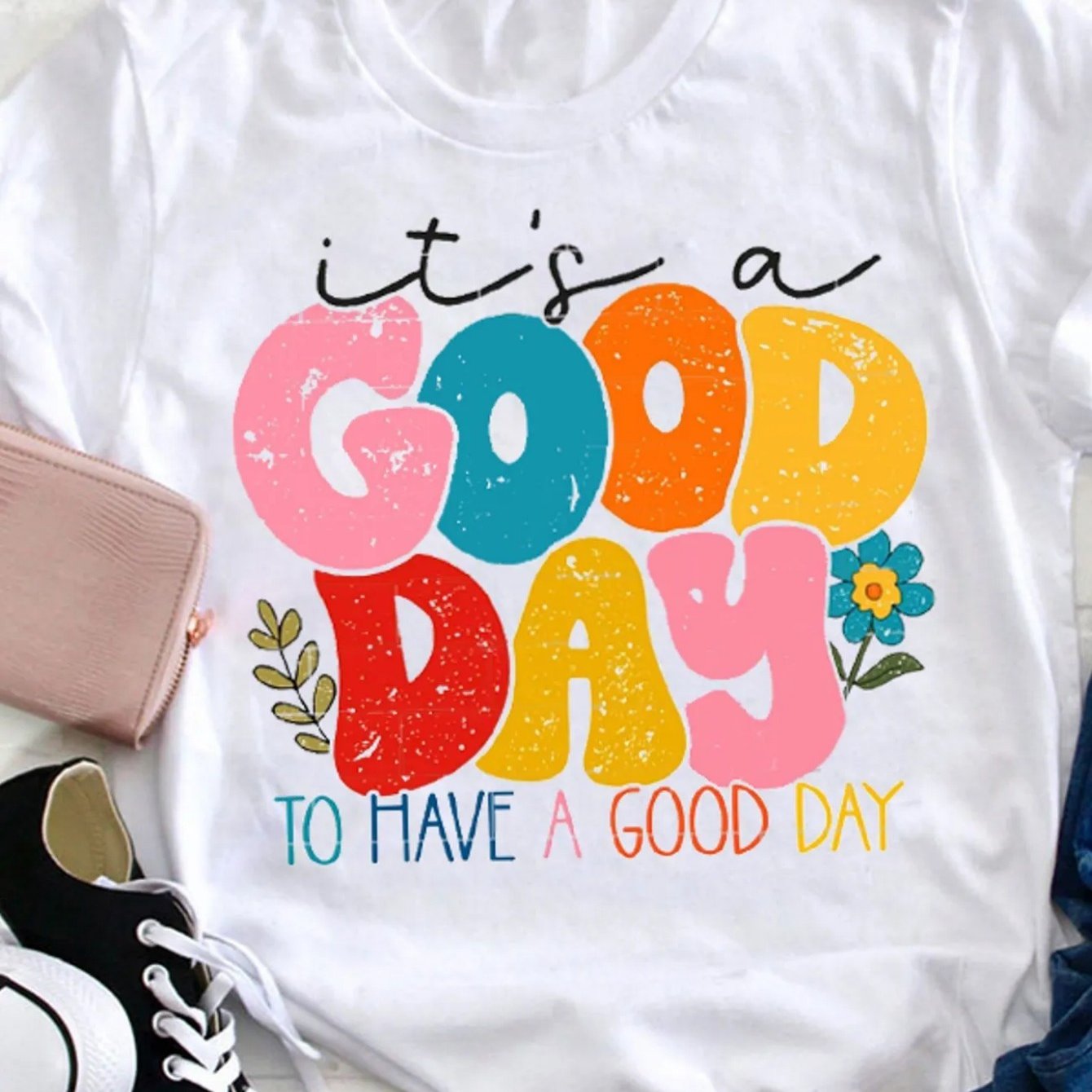 TEMU Women's Cotton T-shirt With " " Graphic Print & Floral Accents - Loose Fit Round Neck Short Sleeve Casual Summer Tee For & Parties, Weekend