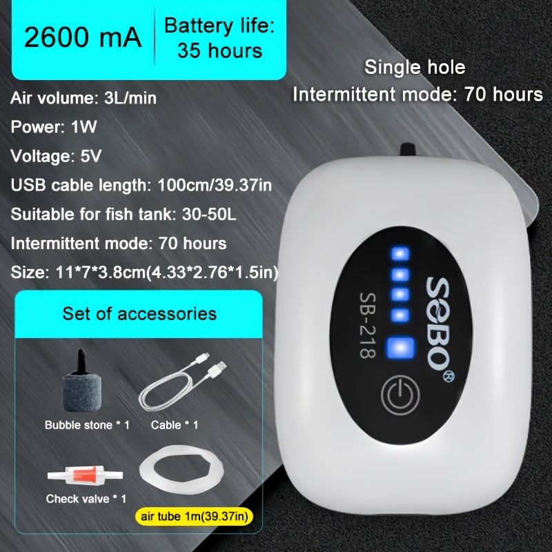 TEMU 1pc Usb Rechargeable 2600mah-4800mah-like ( ) Portable Aquarium Oxygen Air Pump - 35h-70h , Auto- Lithium - Fish Tank Pump For -outdoor,