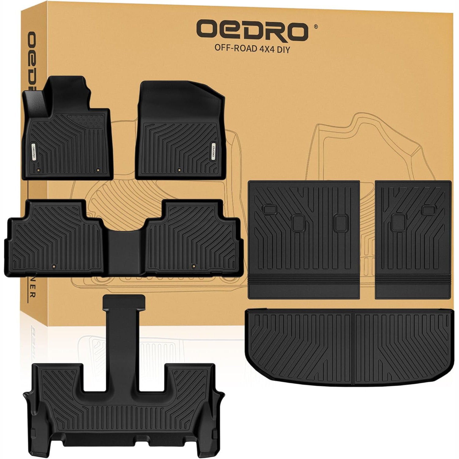 OEDRO Floor Mats for Hyundai Palisade 2020-2025 w- 7-Seat, Custom Fit TPE All Weather Trunk Mat with Backrest for 2025 Palisade Bucket Seat