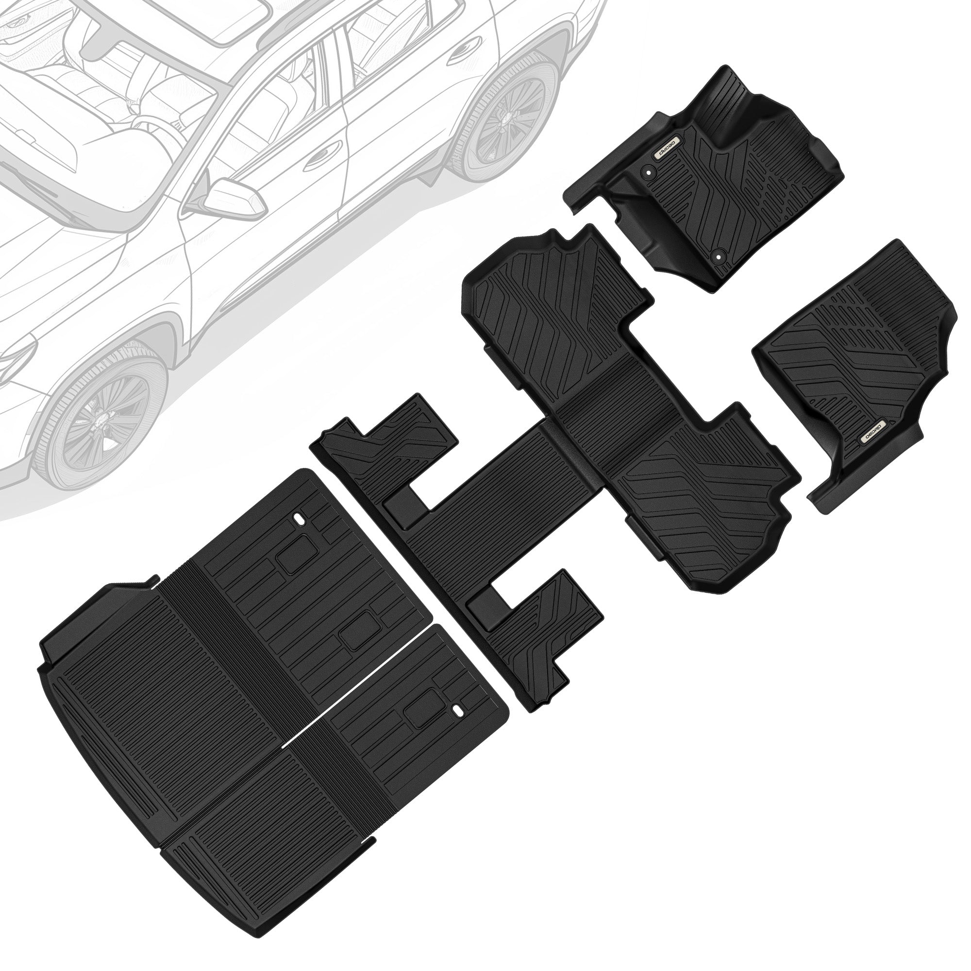 Floor Mats for 2024-2025 Chevrolet Traverse 7-Seater, 3D TPE All Weather Trunk Mat w- Backrest Full Mat Set