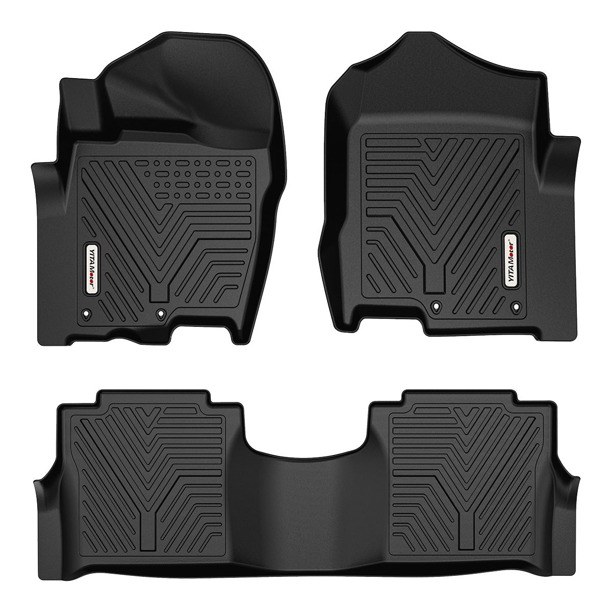 All-Weather Custom Fit Floor Mats for 2017-2021 Nissan Titan & Titan XD Crew Cab (with 1st Row Bucket Seat), 1st & 2nd Row Floor Liners, Black