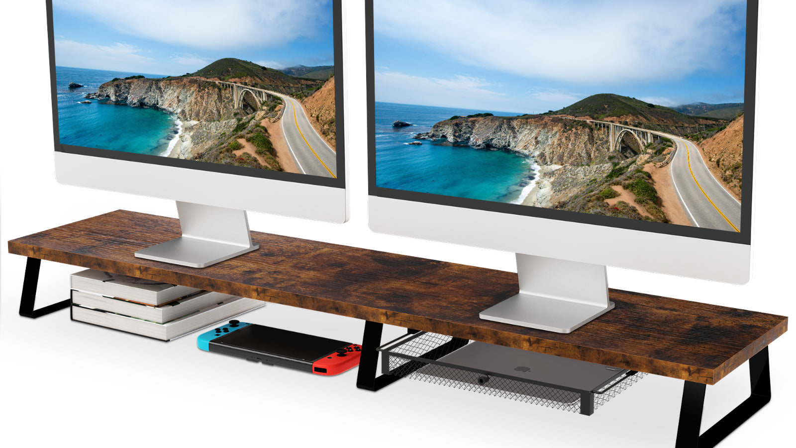 AOTHIA Large Dual Monitor Stand Riser with Drawer Vintage