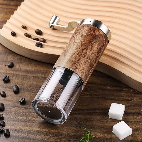 Portable Stainless Steel Manual Coffee Grinder Wood Grain Hand Bean Mill Espresso Maker with Ceramic Burrs 240223