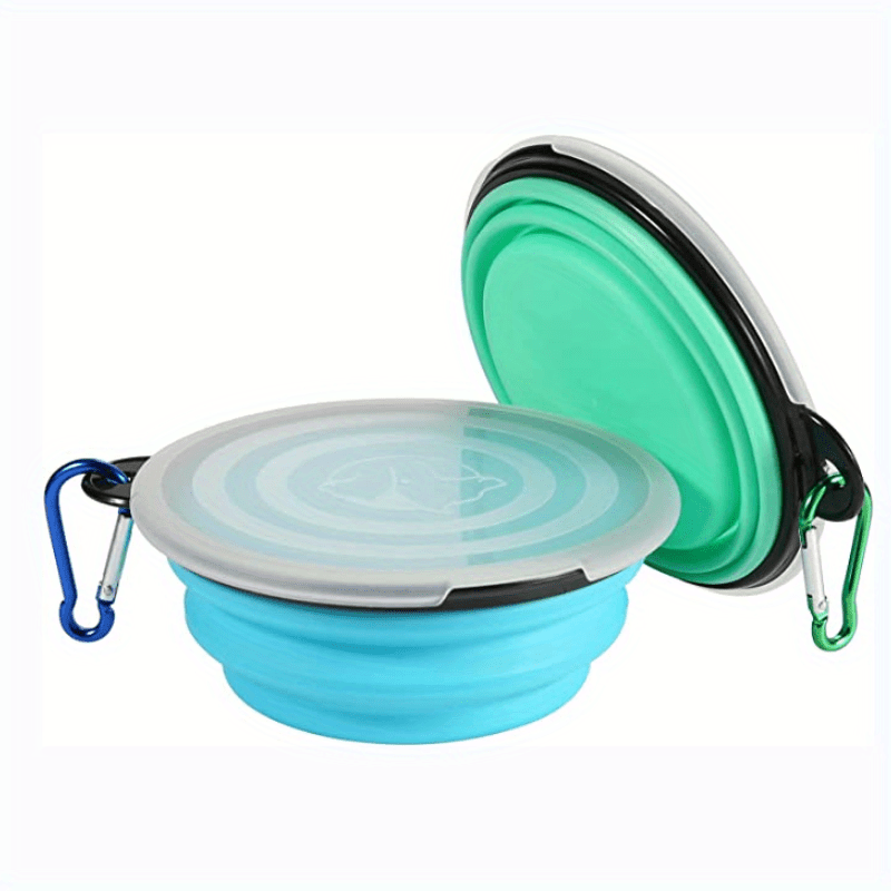 TEMU 2-pack Silicone Collapsible Dog Bowls With Lid And Cover, Portable And Water-resistant, Compact For Travel, , Hiking, Camping, Car Travel - Pet