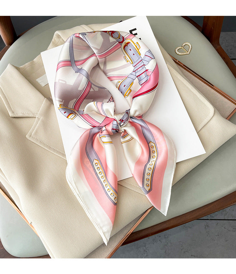 Designer Print Flower imitate Silk Scarf Headband for Women Fashion Long Handle Bag Scarves Paris Shoulder Tote Luggage Ribbon Head Wraps 70x70CM 4C