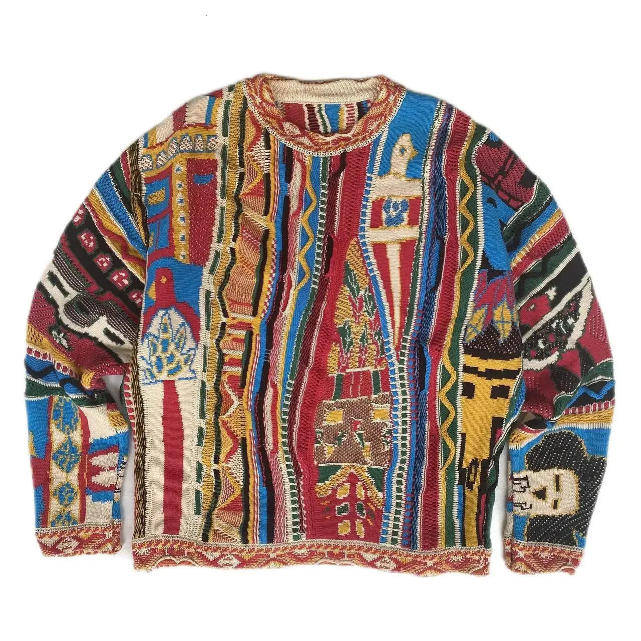 2024 ABOORUN Mens National Figure Jacquard Sweater Japanese Oneck Lacquer Knitting 241211