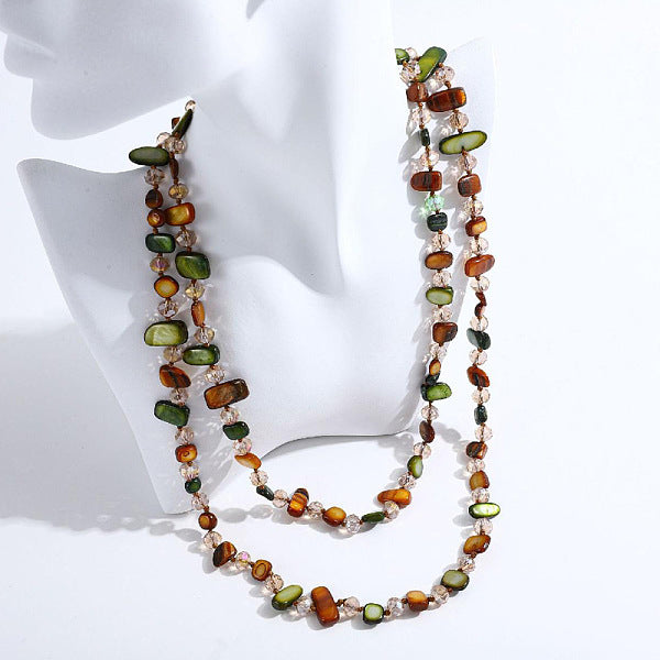 Dyed Natural Shell Chip & Faceted Rondelle Glass Beaded Long Necklaces for Women
