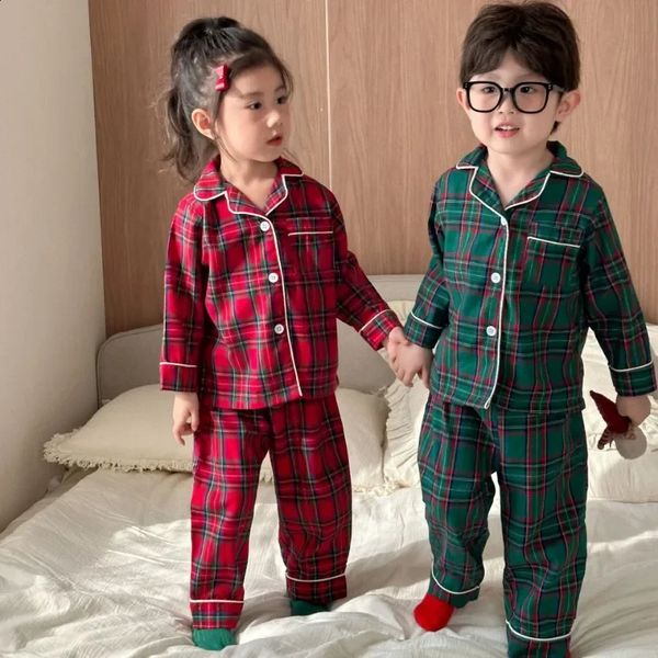 Spring Kids Baby Lapel Pajama Sets Christmas cotton Home Sleepwear Boys Girls Cardigan Pyjamas Set hildrens Clothing 241227