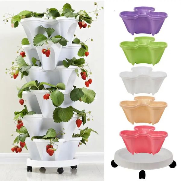 Planters Pots Stackable Flower Pot DIY Garden Accessories Strawberry Vegetable Planter Plant Pot Planters Plastic Tower With Tray Garden Pot
