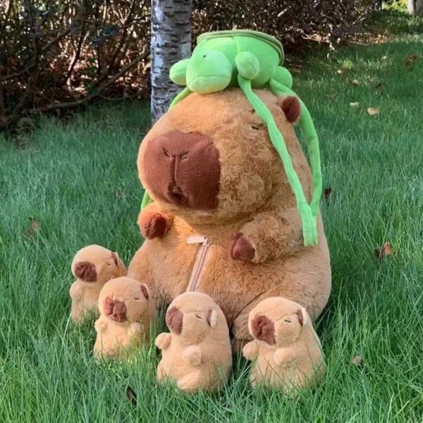 Capybara Plush Toy Set Mommy with 4 Little Capibaras Capibala Plushie Dolls Stuffed Animal Pillow Turtle Backpack Car DecorC241107