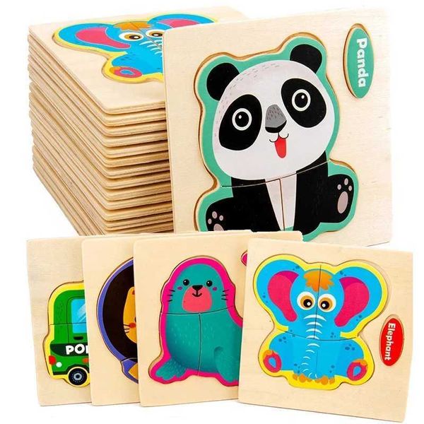 Baby Wooden Toys 3D Puzzle Cartoon Animal Vehicle Wood Puzzle Game Intelligence Jigsaw Puzzle Educational Toys for childrenM240817