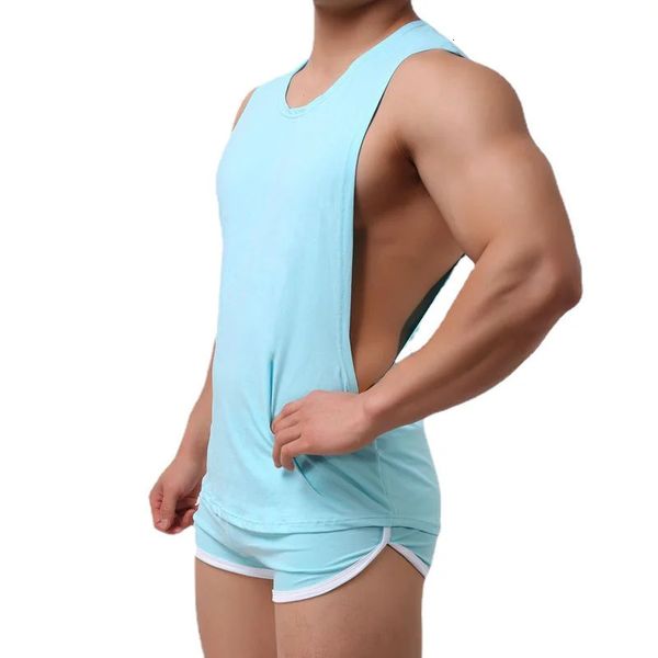 Men Low Cut Fashion Loose Sleeveless Shirt Tops Boxers Sets Mens Undershirt Vest Home Sleepwear Casual Suit Singlet 250207
