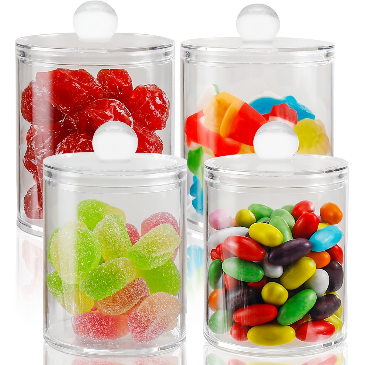 TEMU 4pcs Clear Jar Set, Candy Jar Set, Bathroom Jar With Lid Set, Stores Candy, Floss, Potions, Dental Floss, 10 Oz-12oz Plastic Jars Bathroom