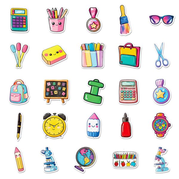 50 New Creative Color Stationery Series Graffiti Pink Computer Purple Alarm Clock Non Repeve Stickers