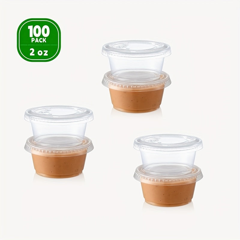 TEMU 100 Sets 2oz Cups With Lids - Sturdy Disposable Plastic Cups, Clear Small Containers For Salad Dressing, Dipping Sauces & Reusable Food Storage,