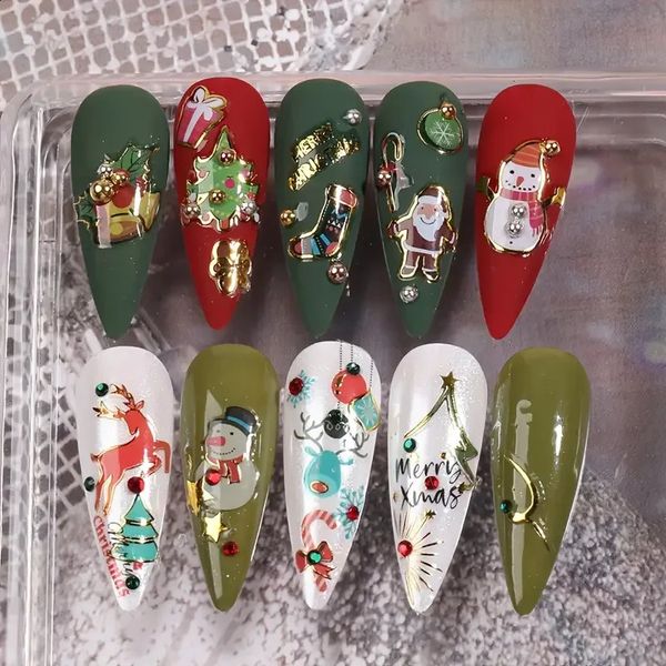 Colorful Holographic Christmas 3D Nail Art Sticker Adhesive Nail Sticker Decal Slider Manicure Decorations 241119