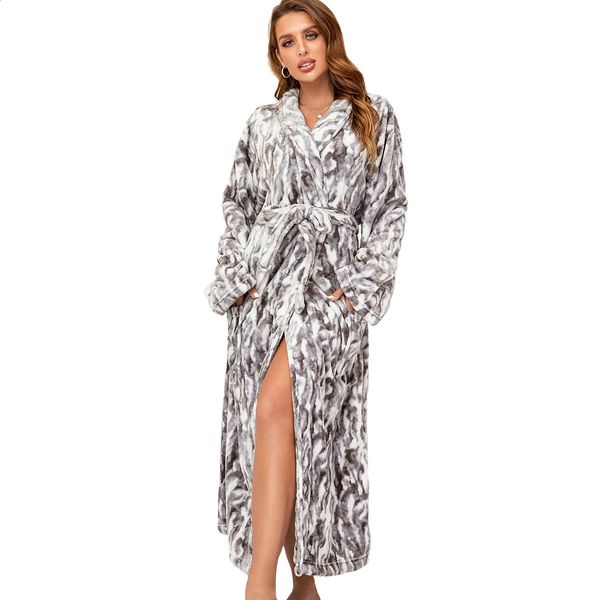 RONGTAI Womens rabbit fur Bathrobe Ladies Fleece Plush Warm Long Robes Fleece Nightgown Sleepwear 250207