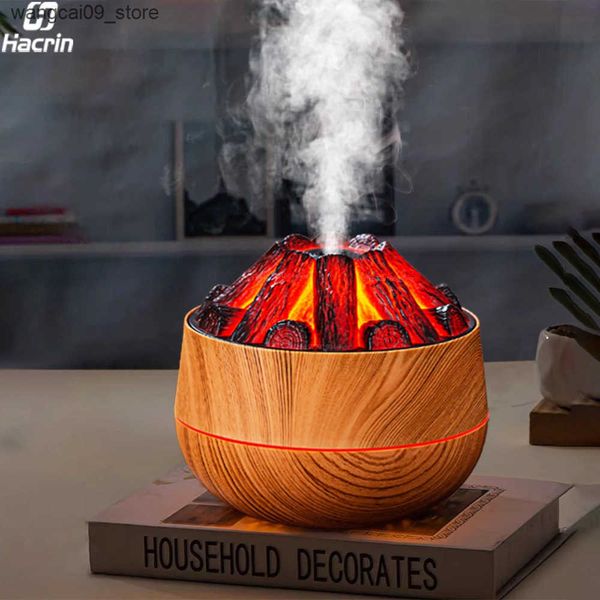Humidifiers Flame Humidifier Diffuser Simulated Wood Charcoal Fire Humidifier for Home 300ml USB Desktop Mini Mist Sprayer with Night Lamp J