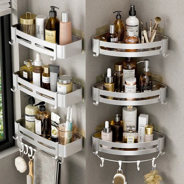 Bathroom shelves without drilling wall mounted shampoo bottle shower corner rack bathroom storage rack aluminum bathroom kitchen accessories