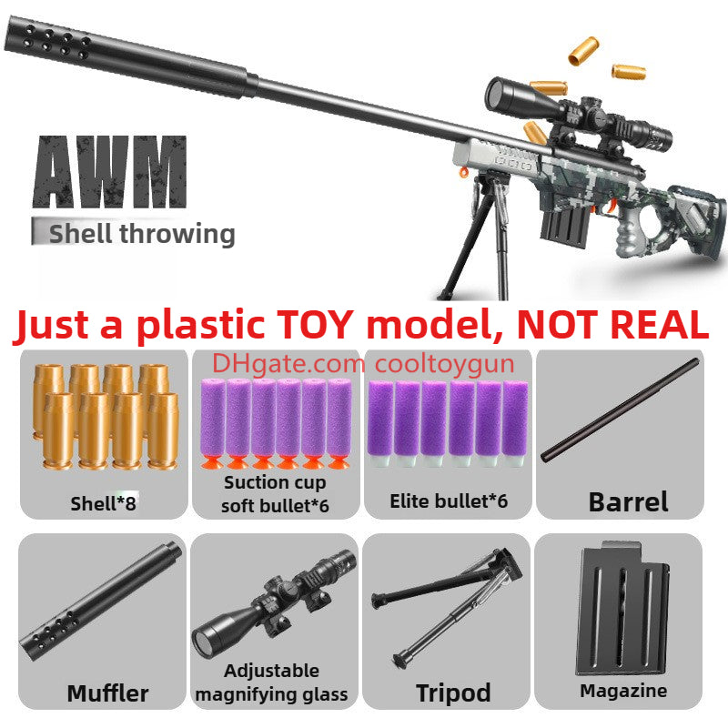 Awm Gun Soft Shell Toy Guns For Children Boys Manual Rifle Sniper Blaster Shooting Model Outdoor Games