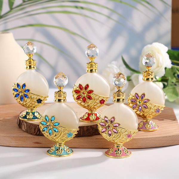 60 X15ml Exquisite Household Decoration Oblate Shape Glass Bottle Diamond Inlaid Plum Blossom Craft Perfume Essential Oil Bottle