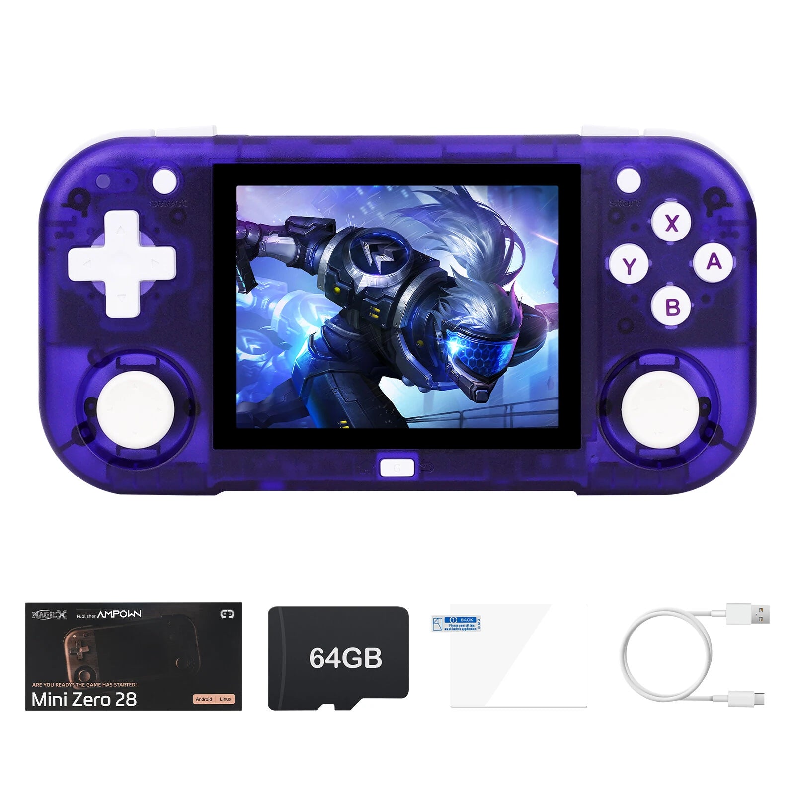 AMPOWN MINI ZERO 28 64G Retro Handheld Gaming Console 2.8 Inch IPS Android System Built-in 10809 Games 30+ Emulators 290