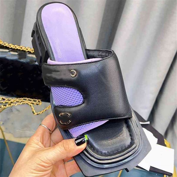 chanalShoes Design Sandals Fashion Luxury Women High Heels Leather Cross Lace Up Student Casual Slippers 010-05