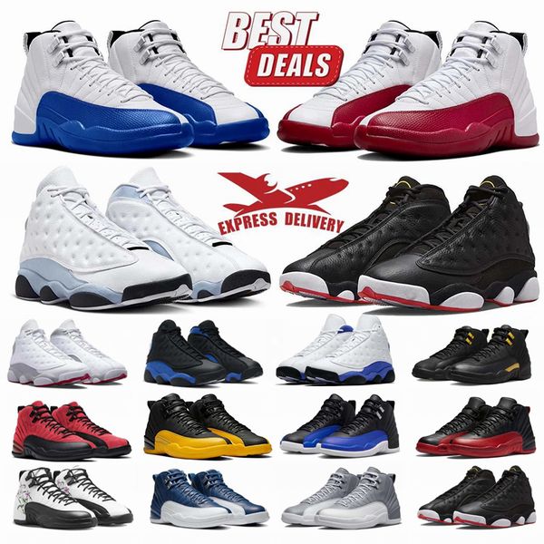 Com box jumpmman 12 cereja 12s 13s 13 Mens Basketball Shoes Playoffs Vermelho Blue Barons Singles Day Low High Grey Sports Sneakers Tamanho