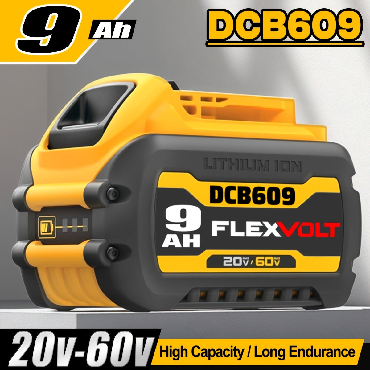 TEMU Dcb609 9ah 20v-60v Lithium Battery For Xr Power Tool With Led Indicator Compatible With Dcb606 Dcb612 Dcb609 Dcb204 Cordless Power Tool