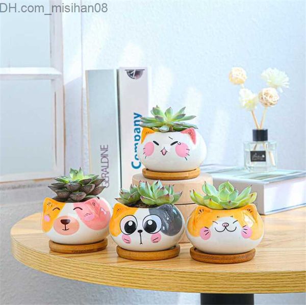 Planters Pots 6Pce Set Cartoon Animals Flower Pot for Succulents Fleshy Plants Flowerpot Ceramic Small Mini Home Garden Office Decoration Z2