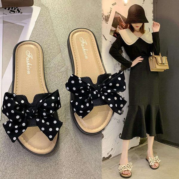 Summer hot selling student fashion beach outerwear comfortable at home with soft bottom one line sandal anti slip bow sandal for women size