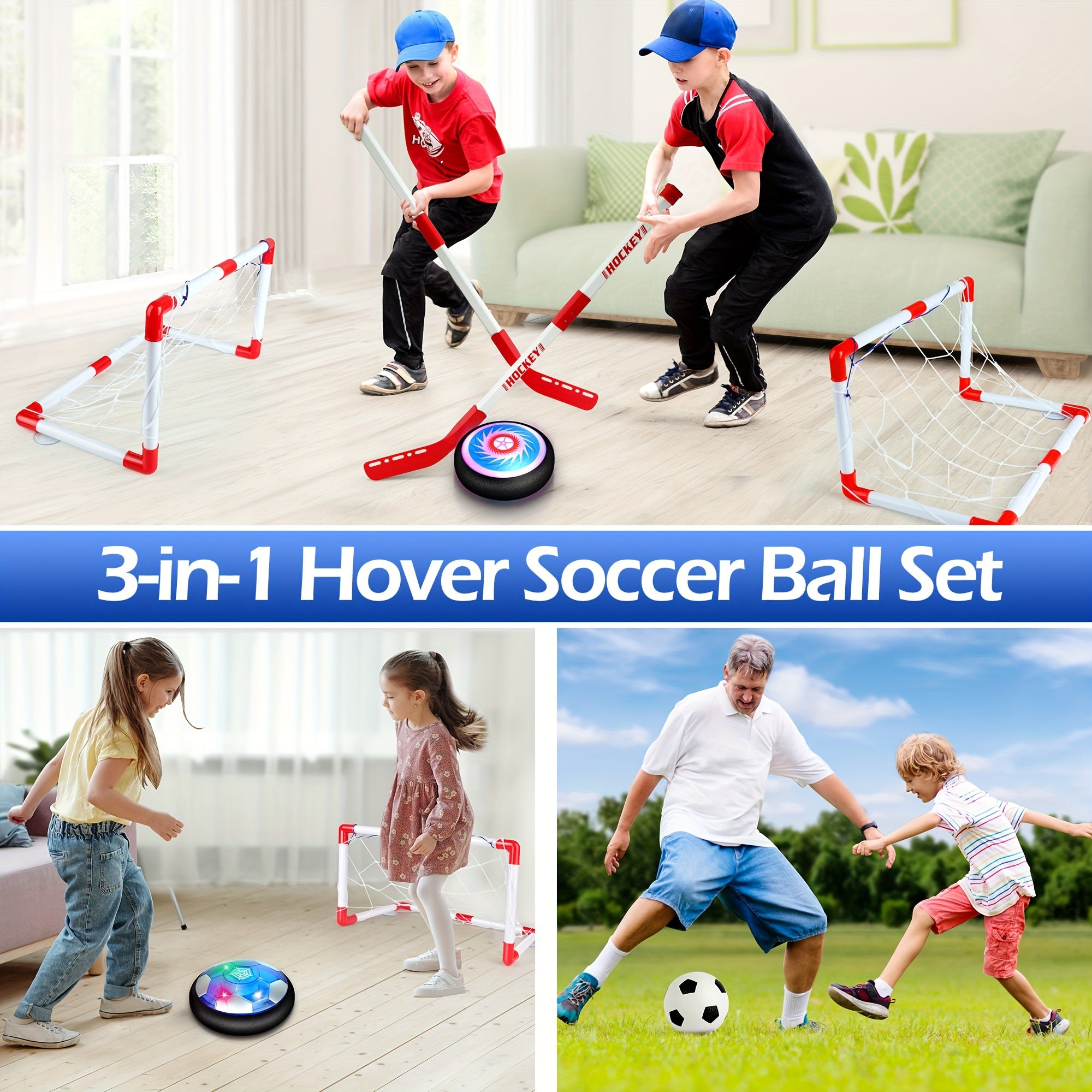 TEMU Hover Soccer Ball Toy Set, Hover Hockey Set For Kids, Air Floating Soccer Toys Hockey Ball With Led Light, Indoor Outdoor Sports Toys & Games,