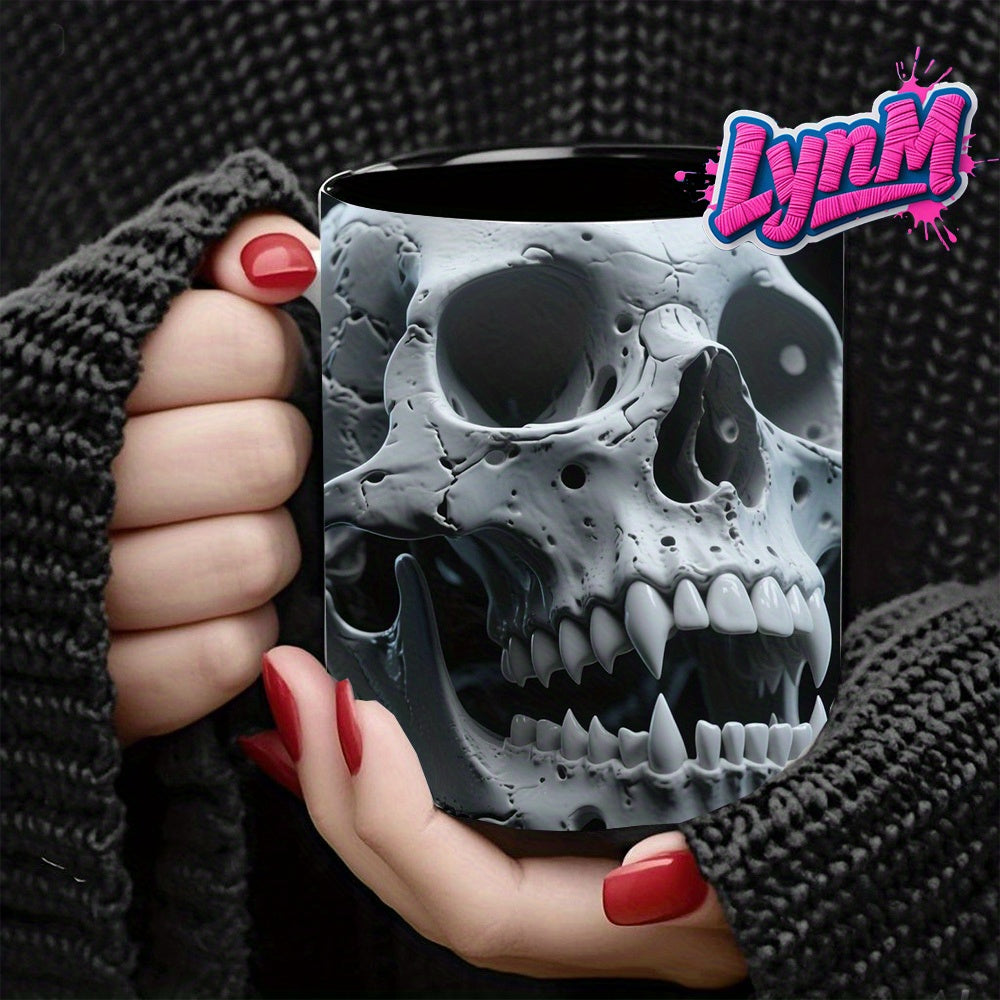 TEMU 11oz Ceramic Coffee Mug With Design - Heart Handle, Glossy Finish, Hand Wash Only - Halloween, Christmas, Father's Day Gift For , Beverage