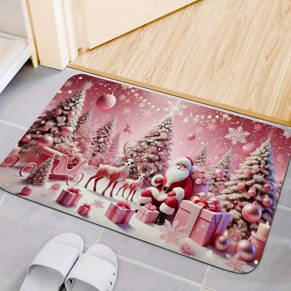 Pink Christmas World Non slip Floor Mat Baby Bedroom Carpet Living Room Balcony Lobby Bathroom Carpet Christmas Decoration Y241021