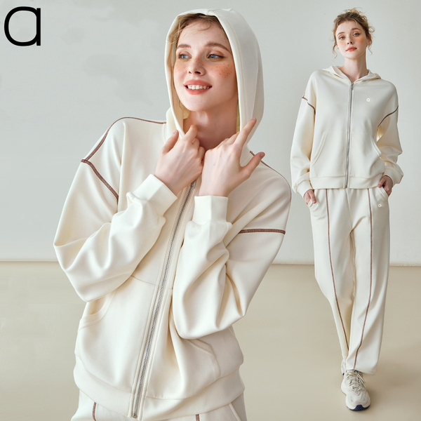 A609 Sports Suit Women&#039;s Loose Casual Zipper Hoodie + Straight Trousers Two-Piece Set Chic Loose Fit