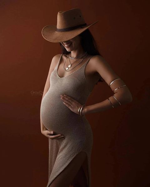 Maternity Dress Pography Rose Gold Knitted Pregnancy Dresses Women for Baby shower Po Shoot Robe Clothing Props Accessorie 240703