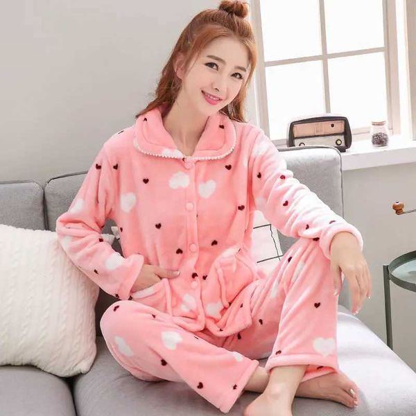 High Quality Autumn Winter Flannel Wens Pajamas Sets Cartoon Printed Sleepwear Warm Veet Hewear Set Kawaii Girl Pijamas jer Pyjamas T241104