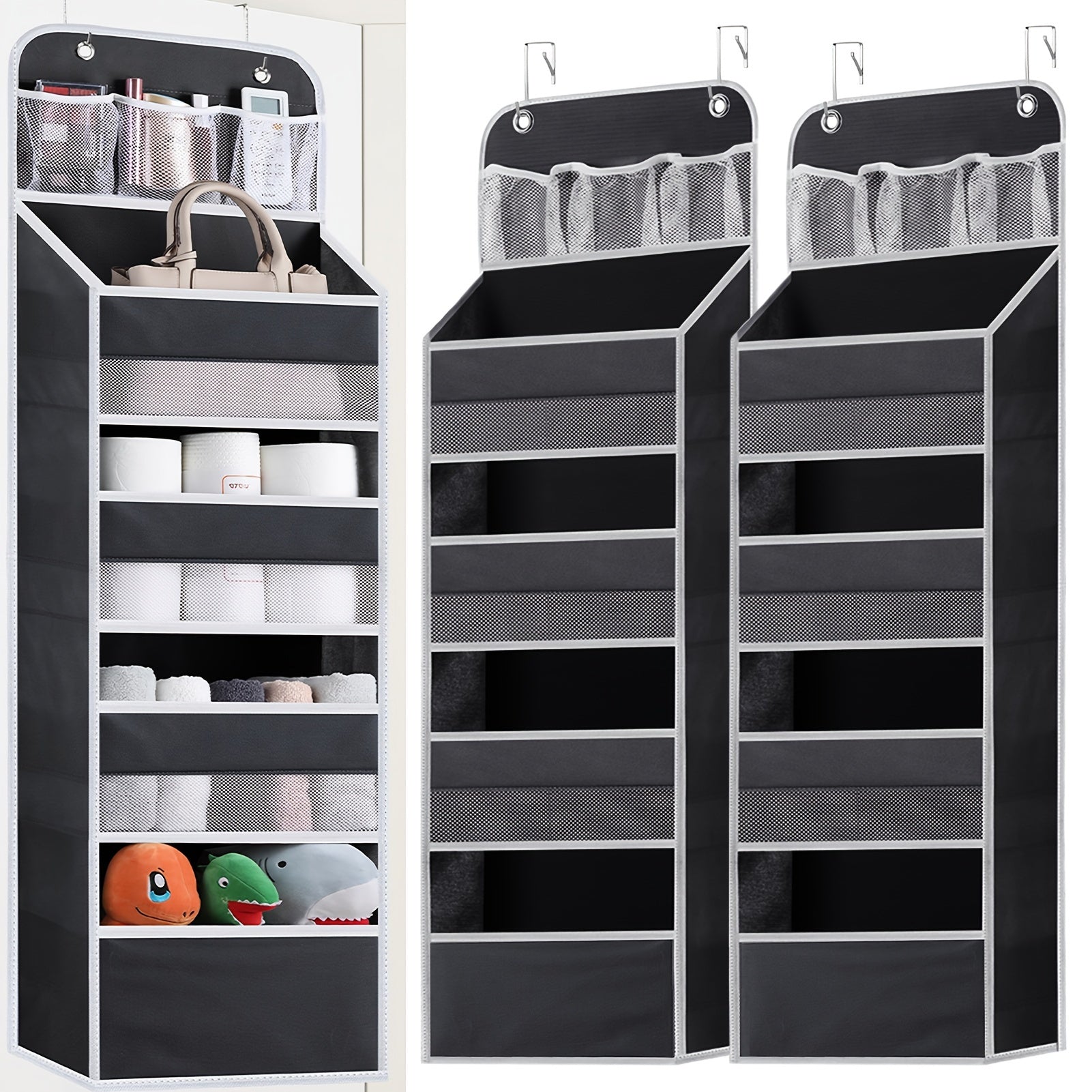 TEMU 2pcs Black & Gray 5-shelf Over-the-door Organizer With Clear Window - Large Capacity, Swing-proof & Foldable Storage Solution For Kitchen,
