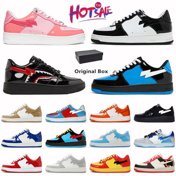 Low Top Camouflage Designer Casual Patent Flat SK8 Stas Shark Face White Metallic Silver Trainers Womens Mens Luxury Leather Skateboarding J