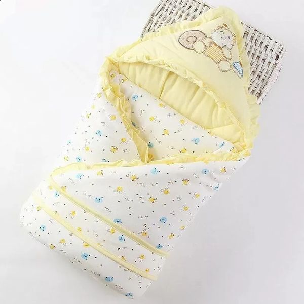born Cotton Blanket Winter Warm Embroidery Baby Swaddling Blanket Cartoon Envelope Wrap Blankets Baby Boys Girls Bed Quilt 241227