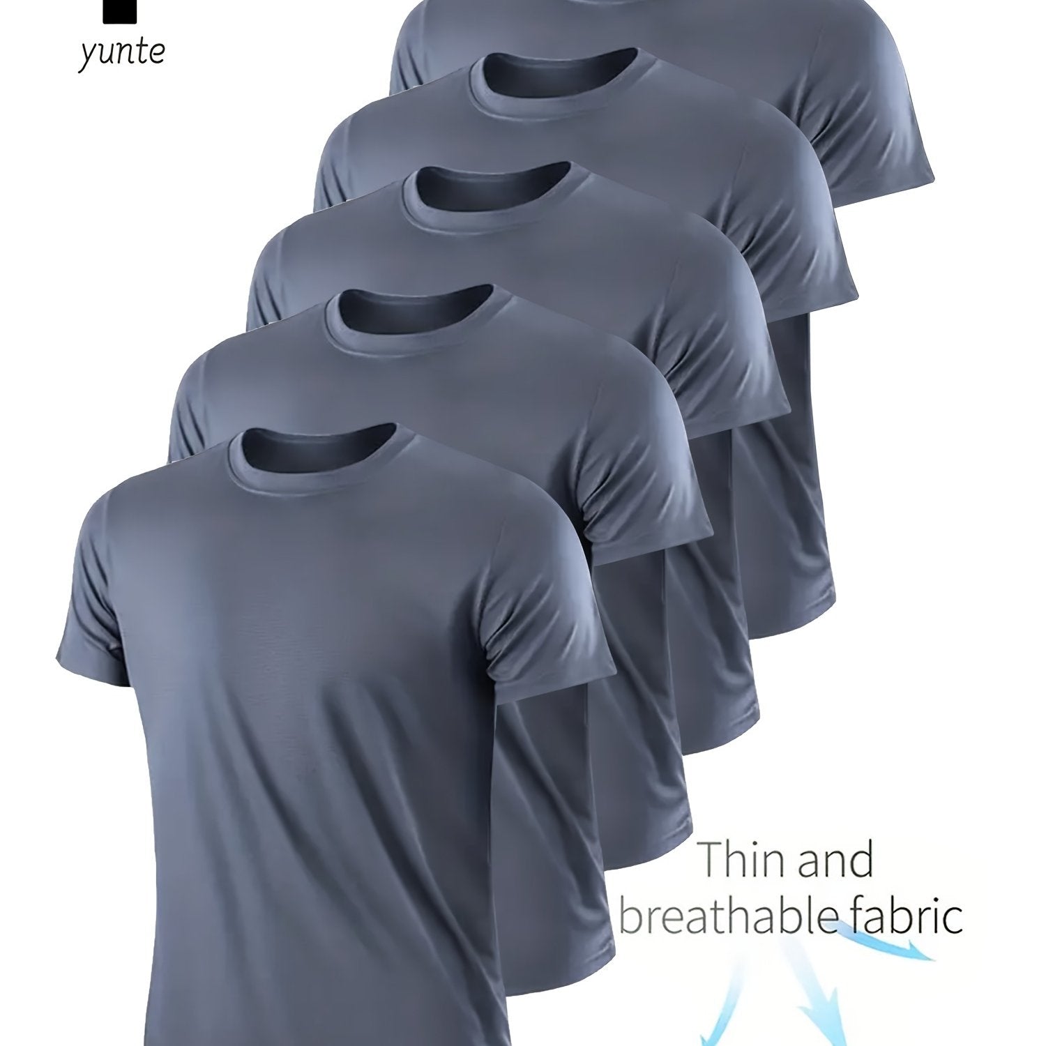 TEMU 5pcs Grey, Navy Blue, Neon Green Ultra-lightweight Men's Crew Neck T-shirts - Quick-dry, Breathable, Sweat-absorbent Shirts Suitable For Gym,
