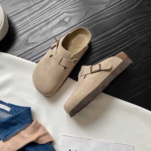 2024 Novo tamanho plus size coreano versão redonda mola solada grossa e pé de outono pisando sapatos de boken shoes meio drag drag toe chine