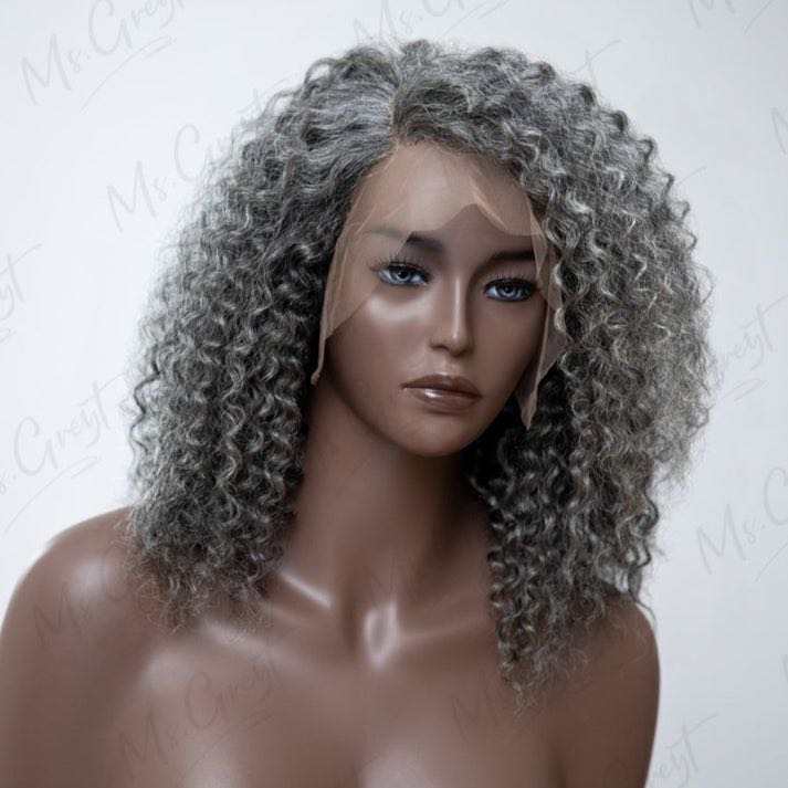 Salt and pepper Afro Kinky Curly gray Human Hair Wigs gradient two tone silver Short Grey Wig for Black Women None Lace natural hair wig