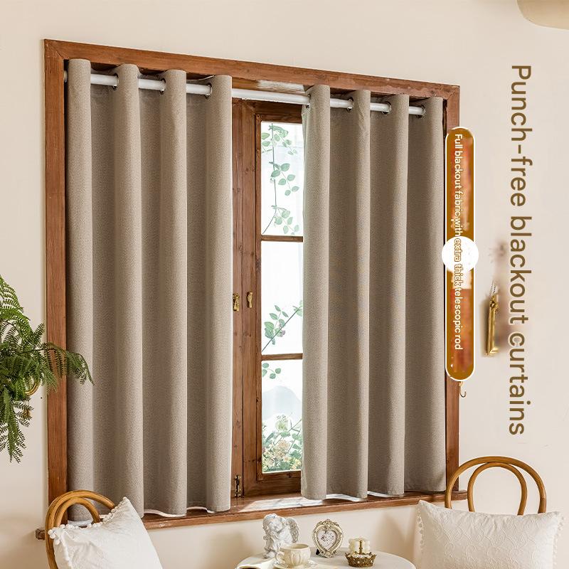 YL-34527 New full blackout heat insulation sunshade curtains, no punching required, easy to install, rental room blackout curtains, small curtain