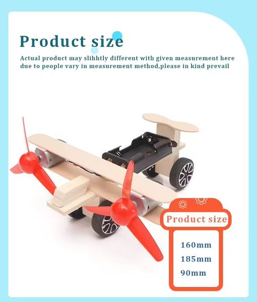 Diy Wooden Electric Dual Motor Taxiing Plane Toy Biplane Glider Model Building Kit Science Experiment Project Kit for School