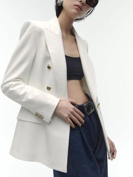 ZBZA Women Autumn Winter New Lapel Collar Long Sleeves Pockets Tailored Double Breasted Blazer Office Ladies Suit Coat Chic Top