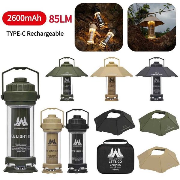 2600mAh hanging tent light TYPE-C charging 85LM cam light IPX6 waterproof with lamp storage bag dimming light M241121