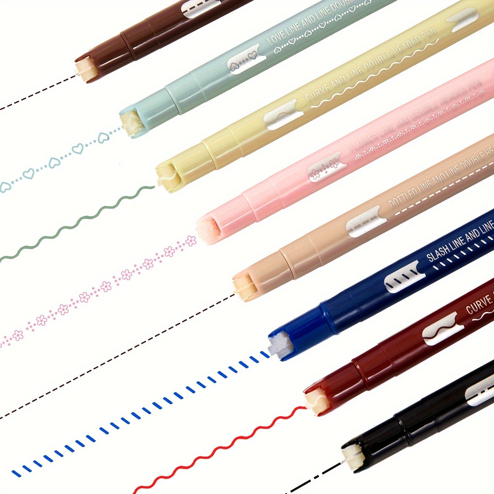 TEMU Colored Curve Pens, Dual Tip Pens With 6 Different Curve Shapes & 8 Colors , Planner Pens For Journaling Drawing Note
