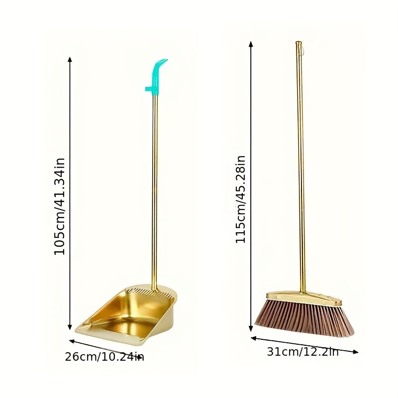TEMU Extra-long Premium Golden Stainless Steel Broom With Serrated Edge - Heavy-duty Indoor-outdoor Broom With Thick Bristles For Kitchen, Patio,